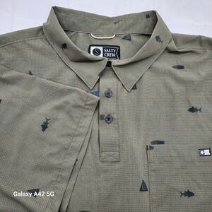 Salty Crew Mayday SS Tech Polo Olive Fish Sailboat Print Size XXL NEW WITH TAGS